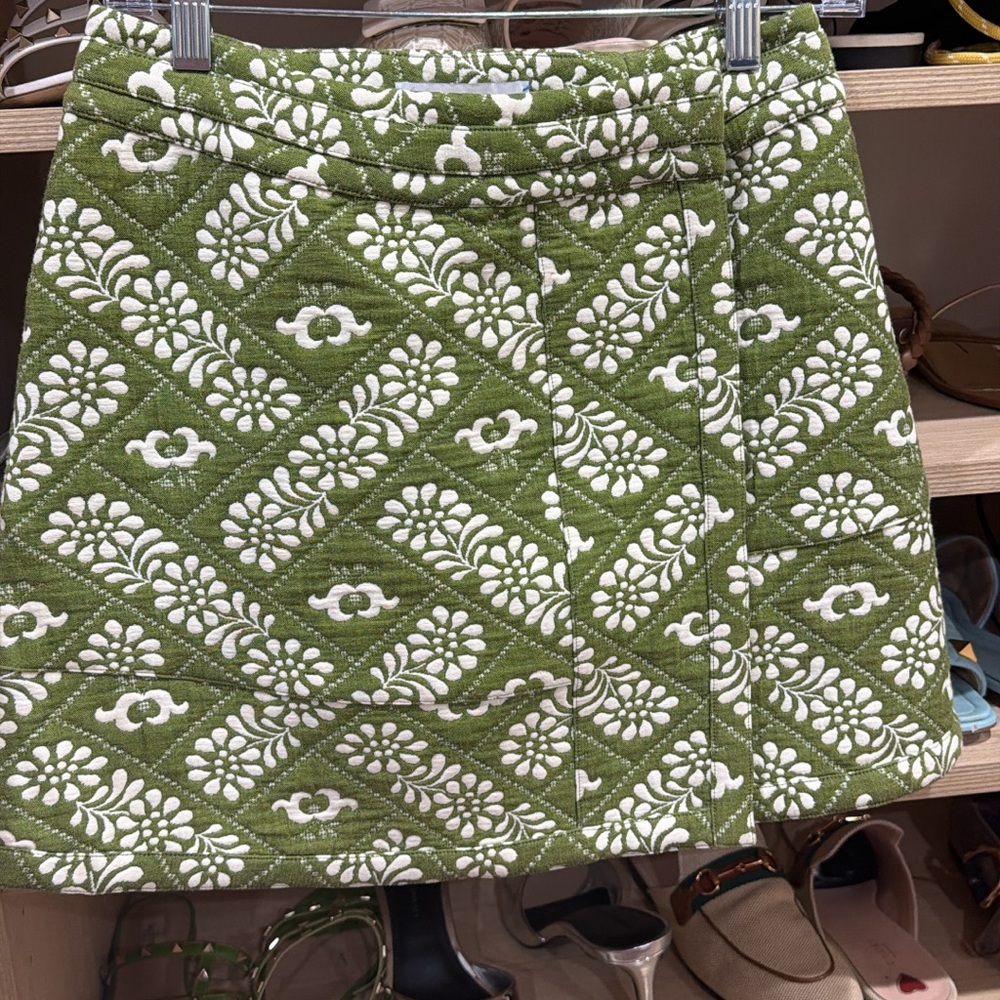 HUNTER BELL Olive Green Quilted Floral Mini Powell skirt